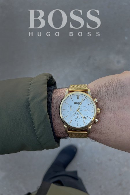 ساعة - Hugo Boss الشبابية / شامل علبة و كيس  - ذهبي / ابيض