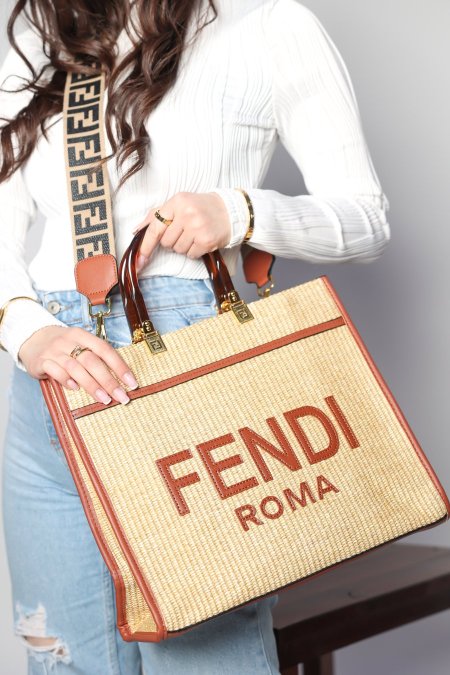 شنطة - Fendi sunshine - بني - قش بيج