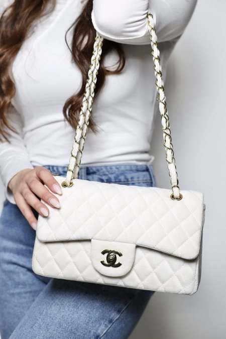 شنطة - Chanel Clasic شمواه  - ابيض شمواه <br> <span class='text-color-warm'>نفدت الكمية</span>