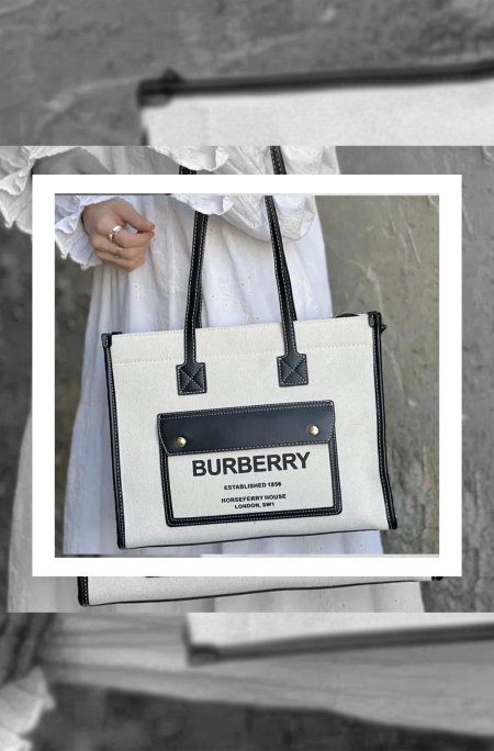 شنطة - Burberry Tote Larg  / شامل كيس الشركة - بيج / اسود
