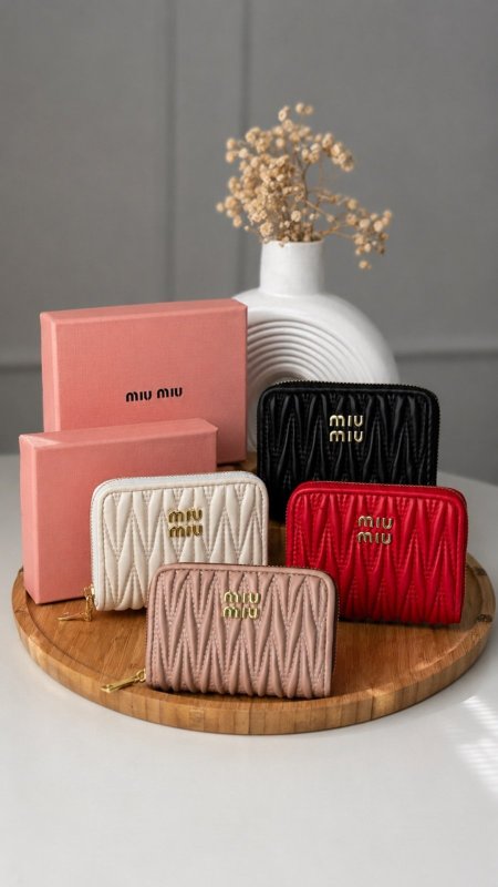 جزدان - MIU MIU /  مقاس صغير / شامل علبة الشركة مع سحاب داخلي للفراطة