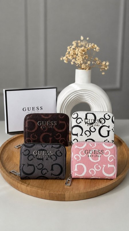 جزدان -Guess  نقشة مقاس صغير / شامل علبة الشركة مع سحاب داخلي للفراطة