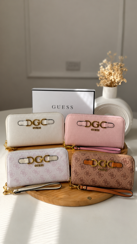 جزدان - Guess مقاس كبير / شامل علبة الشركة مع سحاب داخلي للفراطة