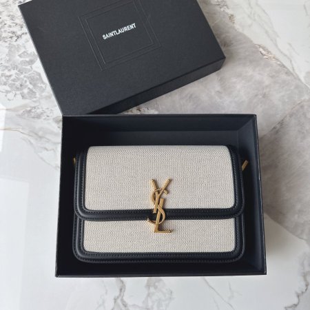 شنطة - YSL  الترند شامل علبة - اطار اسود / قماش بيج <br> <span class='text-color-warm'>نفدت الكمية</span>