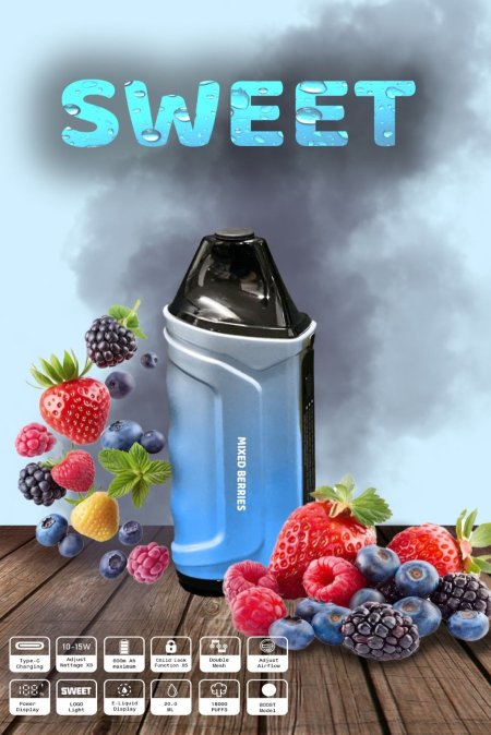 سيجارة الكترونية - Sweet Vape / ١٨ الف سحبة  - Mixed Berries - التوت المختلط <br> <span class='text-color-warm'>نفدت الكمية</span>