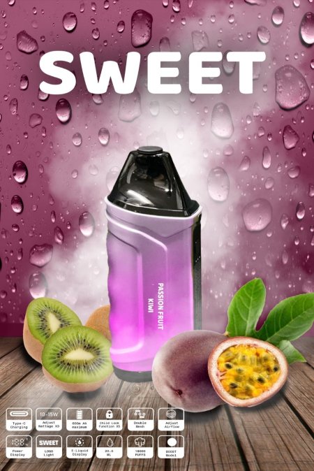 سيجارة الكترونية - Sweet Vape / ١٨ الف سحبة  - Passion Fruit Kiwi - فواكه مع الكيوي