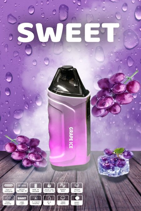 سيجارة الكترونية - Sweet Vape / ١٨ الف سحبة  - Grape Ice - العنب البارد <br> <span class='text-color-warm'>نفدت الكمية</span>