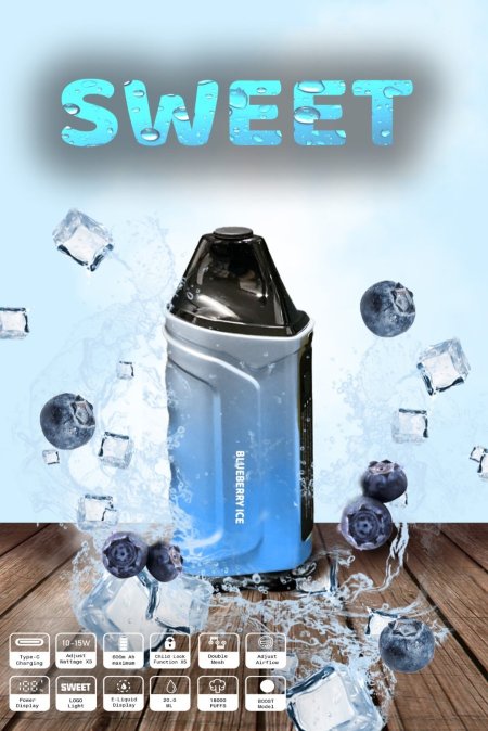 سيجارة الكترونية - Sweet Vape / ١٨ الف سحبة  - Blueberry Ice - التوت البارد