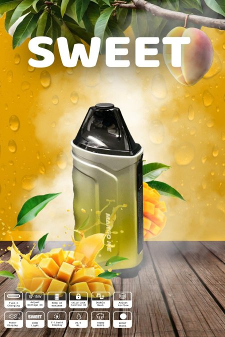 سيجارة الكترونية - Sweet Vape / ١٨ الف سحبة  - Mango ice - مانجا <br> <span class='text-color-warm'>نفدت الكمية</span>