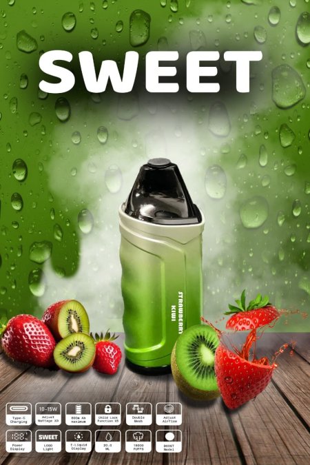 سيجارة الكترونية - Sweet Vape / ١٨ الف سحبة  - strawberry Kiwi - الكيوي مع الفروالة <br> <span class='text-color-warm'>نفدت الكمية</span>