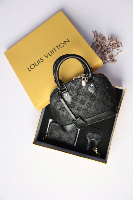 الطقم الاقتصادي - Louis Vuitton Alma / شامل جزدان وبوكس - نقشة / اسود