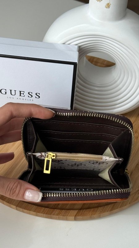 جزدان -Guess شعار G مقاس صغير / شامل علبة الشركة مع سحاب داخلي للفراطة