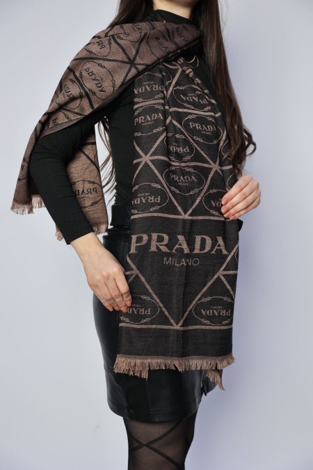 شال كتف خفيف - Prada - اسود مع بني <br> <span class='text-color-warm'>نفدت الكمية</span>